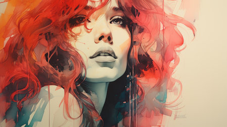 a painting of a woman with red hairの素材