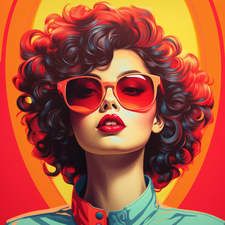 a painting of a woman with red hair and sunglassesの素材
