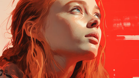 a painting of a woman with red hairの素材