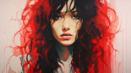 a painting of a woman with red hairの素材