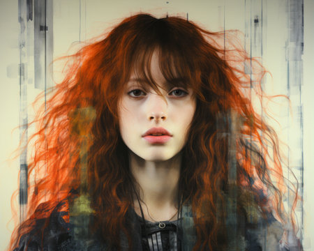 a painting of a woman with long red hairの素材