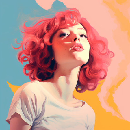 a painting of a woman with red hairの素材