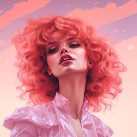 a painting of a woman with red hairの素材