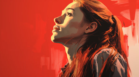 a painting of a woman with long red hairの素材