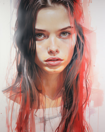 a painting of a woman with long hairの素材