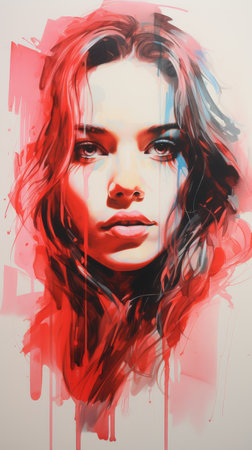 a painting of a woman with red hair and blue eyesの素材
