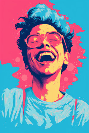 a pop art style illustration of a man with glasses and a smile on his faceの素材