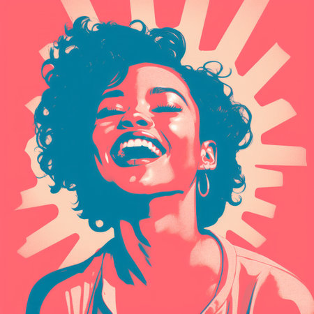 a pop art style illustration of a woman laughingの素材