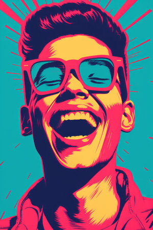 a pop art style illustration of a man with sunglassesの素材