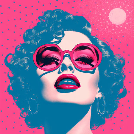a pop art style illustration of a woman wearing sunglassesの素材