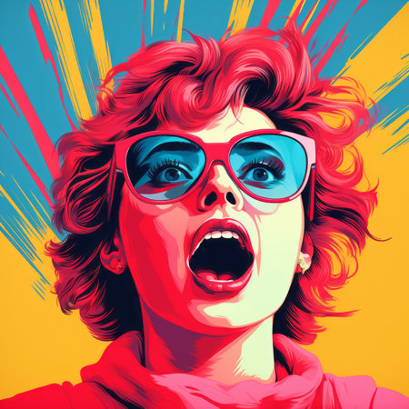 a pop art style illustration of a woman with sunglassesの素材