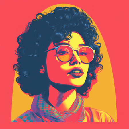 a pop art style portrait of a woman with glassesの素材