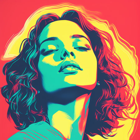 a pop art style illustration of a woman with curly hairの素材