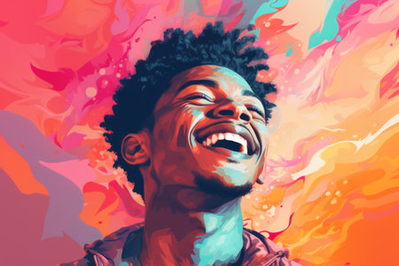 a painting of a young man with a smile on his faceの素材