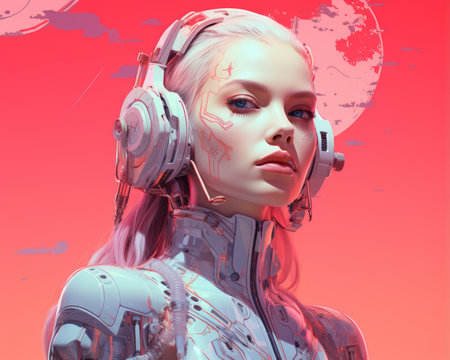 a woman in a futuristic outfit with headphones onの素材