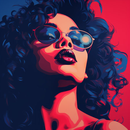a pop art style portrait of a woman wearing sunglassesの素材