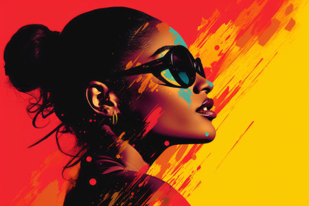 a woman in sunglasses and a colorful backgroundの素材