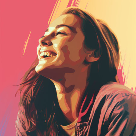a woman smiling with her eyes closedの素材