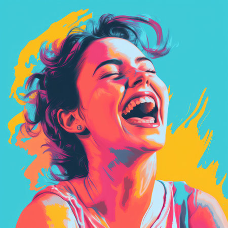 a woman laughing with her mouth openの素材