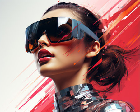 a woman wearing sunglasses and a futuristic outfitの素材