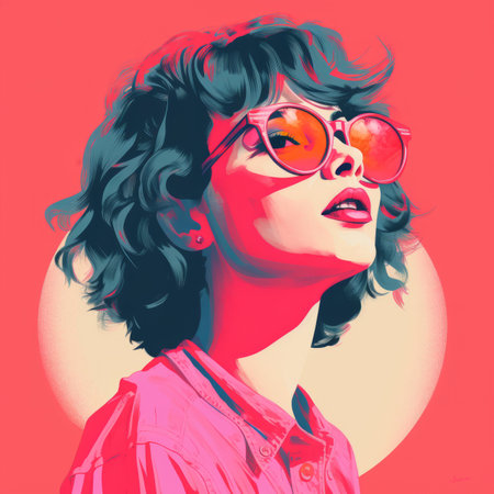 a woman wearing sunglasses and a pink shirtの素材