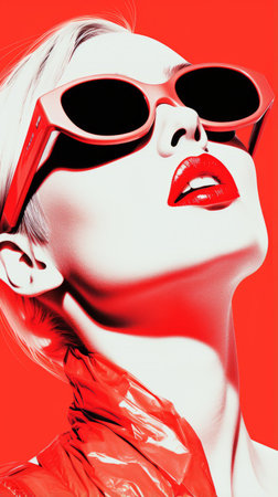a woman wearing sunglasses and a red jacketの素材