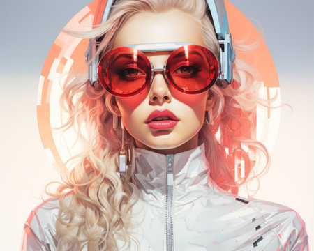 a woman wearing sunglasses and a white jacketの素材