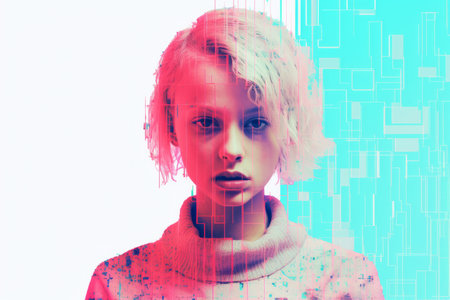 a woman with a pink and blue backgroundの素材