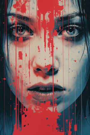 a woman with blood dripping down her face in the movie posterの素材