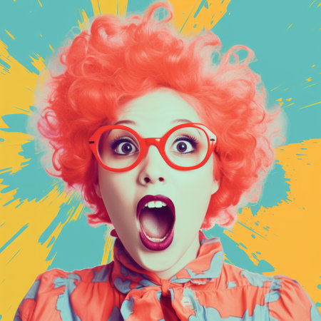 a woman with an orange wig and red glassesの素材