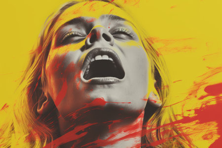a woman with blood splattered on her faceの素材