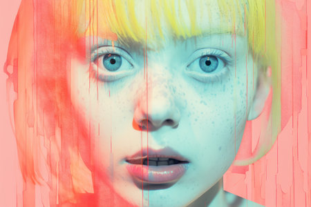 a woman with bright hair and blue eyesの素材
