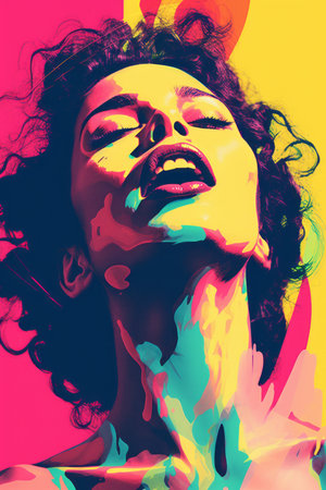 a woman with bright colors on her faceの素材