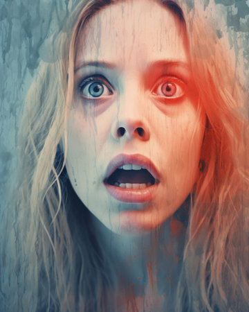 a woman with blue eyes and red hair is looking at the cameraの素材