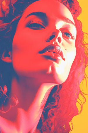 a woman with bright red hair and blue eyesの素材