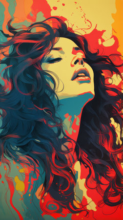 a colorful painting of a woman with long hairの素材