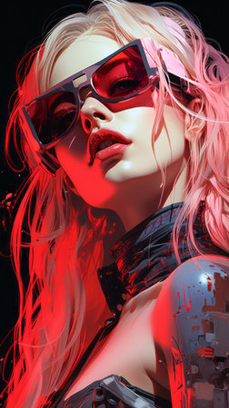 a digital painting of a woman wearing sunglassesの素材