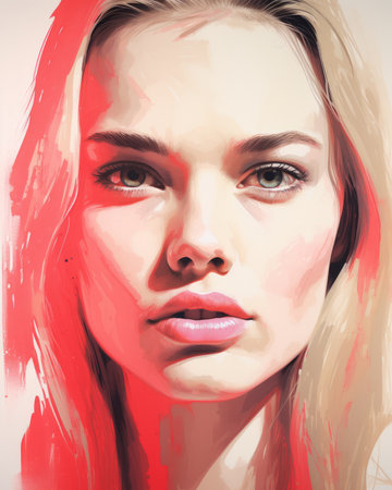 a digital painting of a woman with long blonde hairの素材