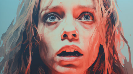 a digital painting of a woman with her eyes wide openの素材