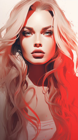a digital painting of a woman with long blonde hairの素材