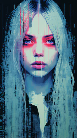 a digital painting of a woman with blue eyesの素材
