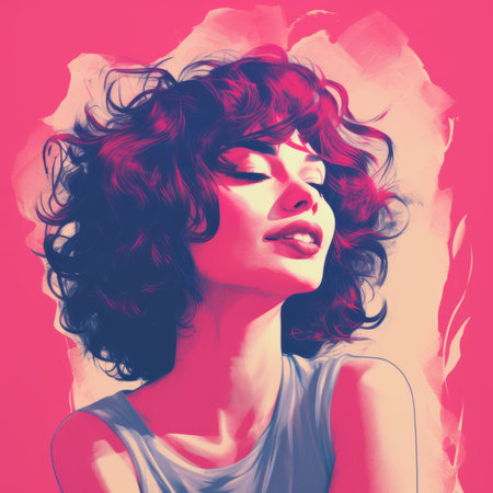 a digital painting of a woman with curly hairの素材