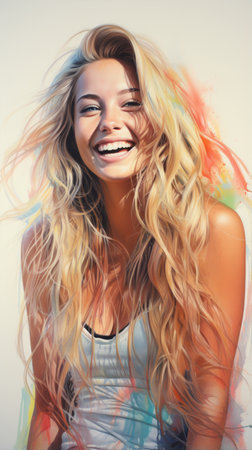 a digital painting of a woman with long blonde hairの素材