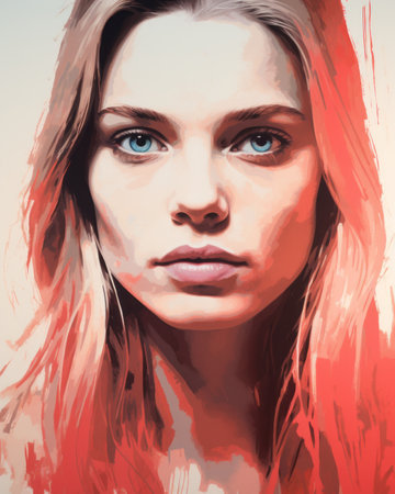 a digital painting of a woman with blue eyesの素材