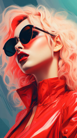 a digital painting of a woman wearing sunglasses and a red jacketの素材
