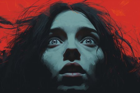a digital painting of a woman with her eyes wide openの素材