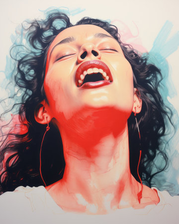 a digital painting of a woman with her mouth openの素材