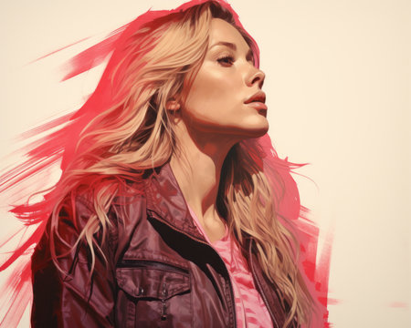 a digital painting of a woman with long blonde hairの素材