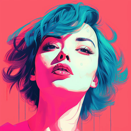 a digital painting of a woman with blue hairの素材