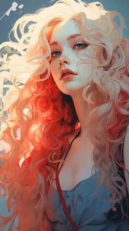 a digital painting of a woman with long red hairの素材